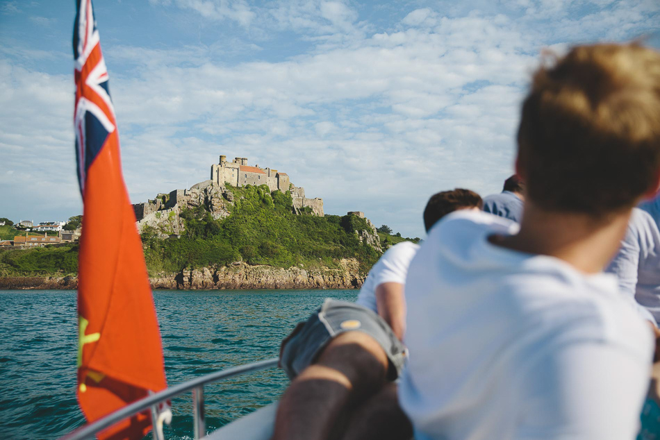 View of Mont Orgueil Castle from the sea, Jersey.