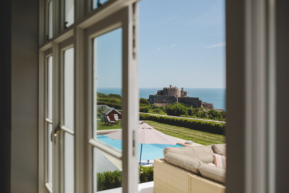 View of Mont Orgueil Castle at a wedding in Jersey, Channel Islands