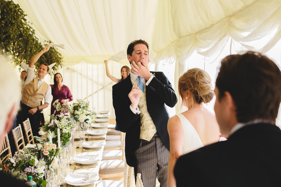 Entrance of the bride and groom at a wedding in Jersey, Channel Islands