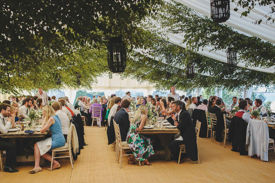 Guests seated at the wedding breakfast at a wedding in Jersey, Channel Islands